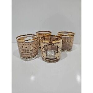1776-1976 Set of 4 Declaration Of Independence Bicentennial Rocks Whiskey Glass